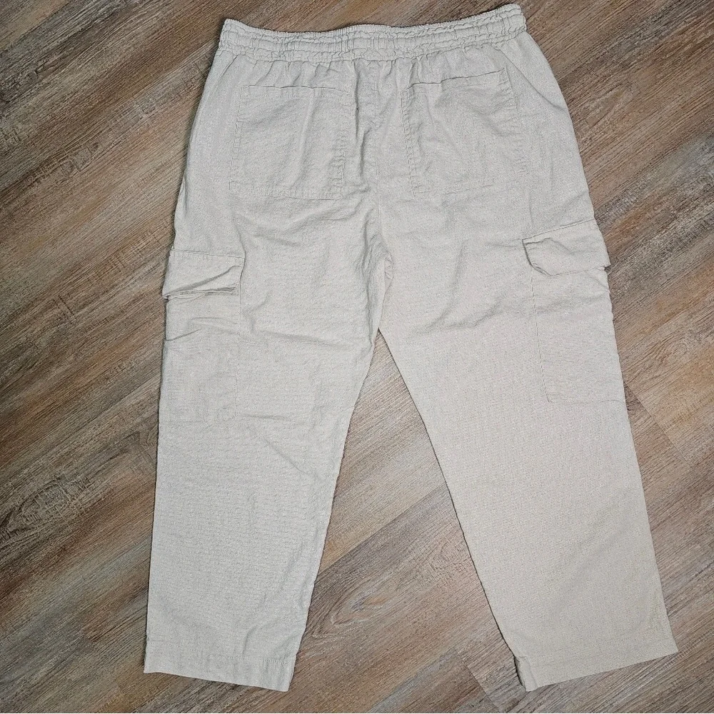 Linen Wide Leg Cargo Pants by Time & True Elastic and Drawstring Oatmeal Color L - Picture 4 of 10